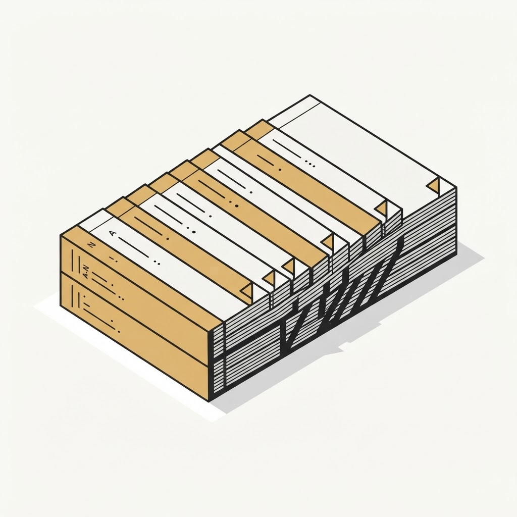 A fanned stack of bound document sets, representing one complete pack